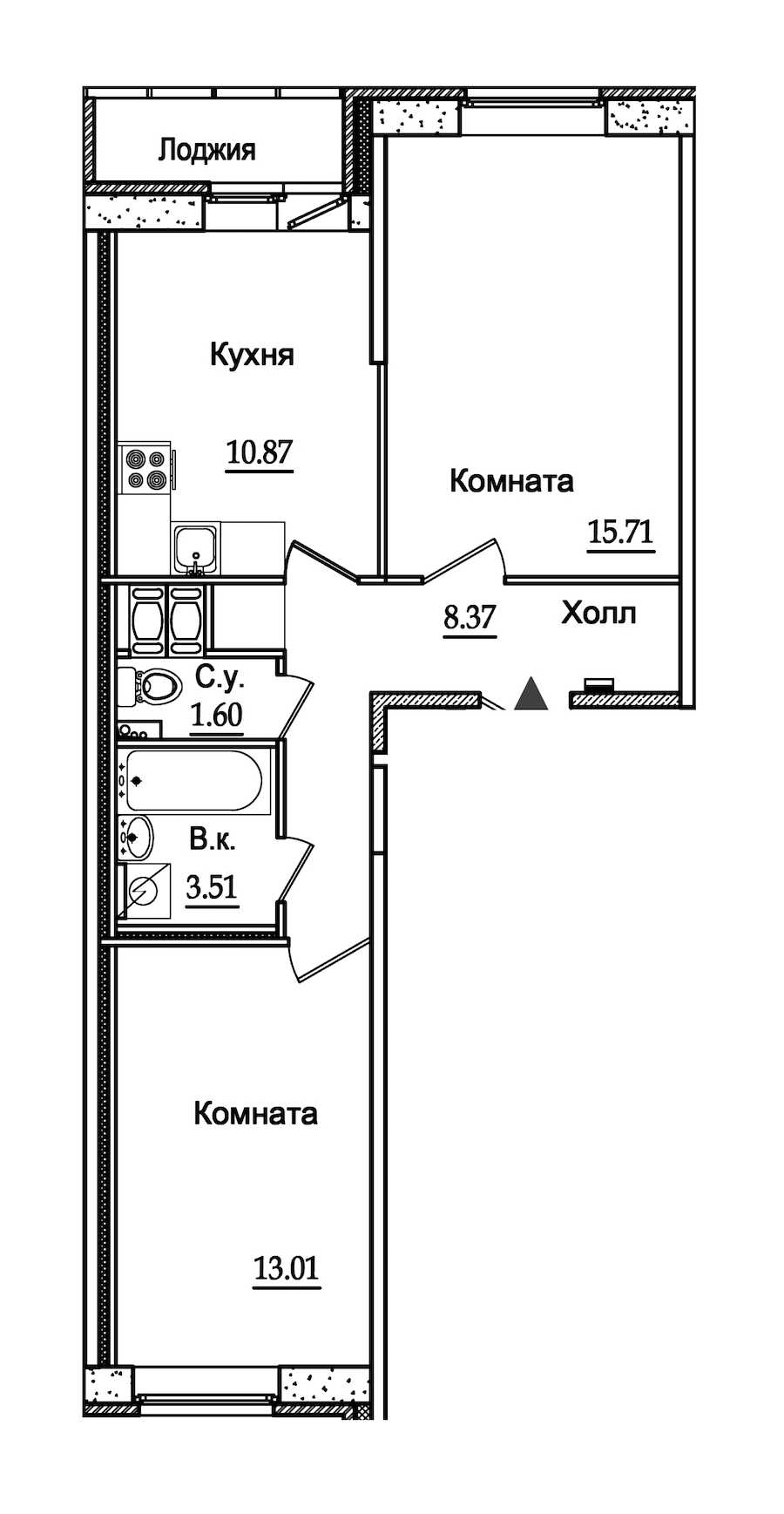 Двухкомнатная квартира в : площадь 54.37 м2 , этаж: 4 – купить в Санкт-Петербурге